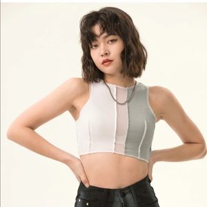 Trendy patchwork stitched crop tank top